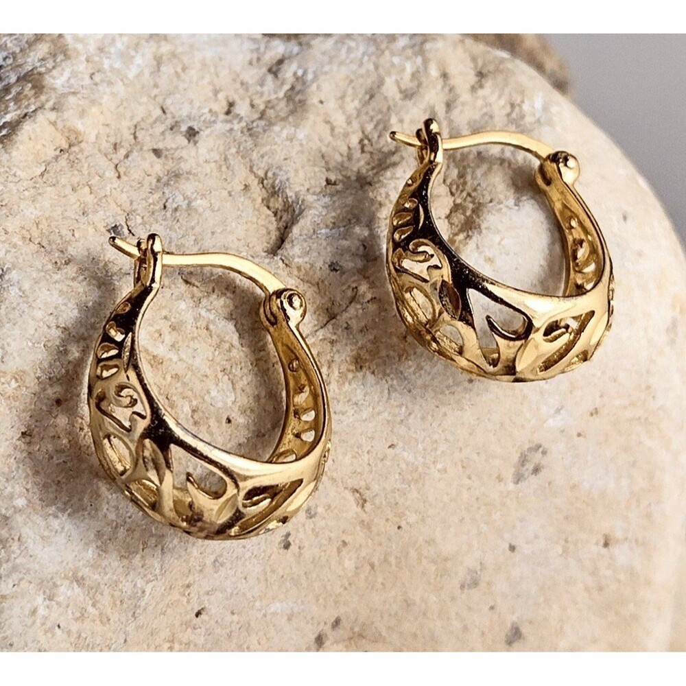 24k Gold Over Sterling Silver Filigree Hoop Earrings